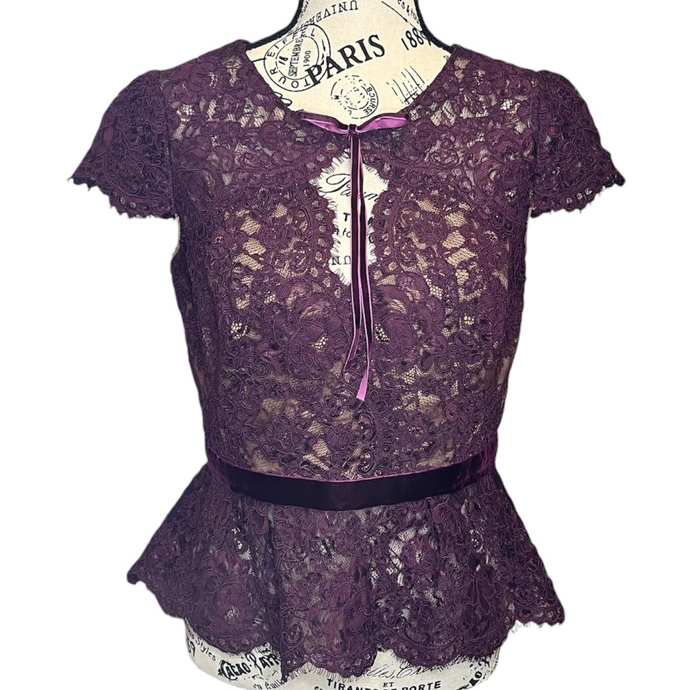 Marchesa Plum Lace Peplum Top